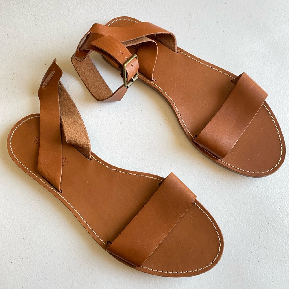 Madewell Size 11 Tan Genuine Leather Single Strap Rounded Toe Sandal